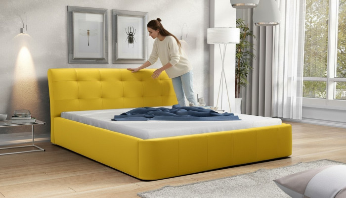 Classic bed frame, upholstered bed, hotel leather, textile beds, fabric 180x200cm