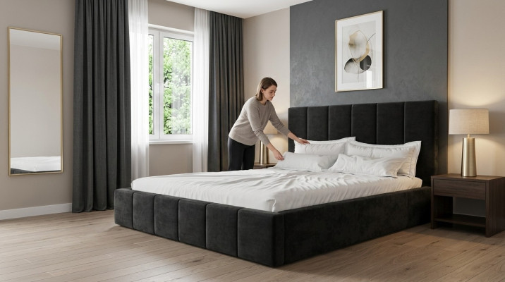 Double Bed Luxury Velvet Textile Bed Double Bedroom Design 160x200cm