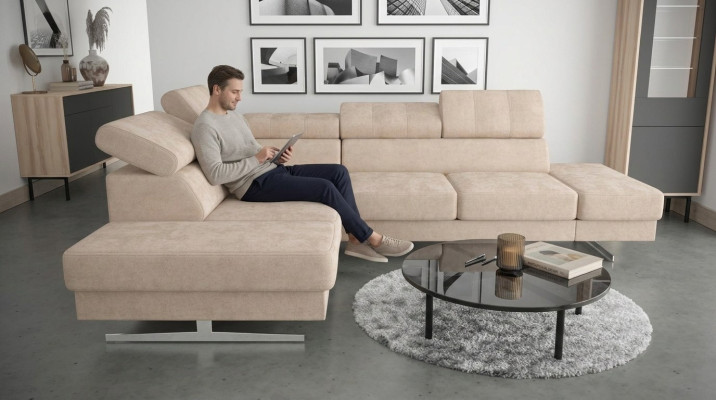 Luxury Furniture Corner Sofa L-Shaped Couch Design Upholstery Textile Sofas Wood Set