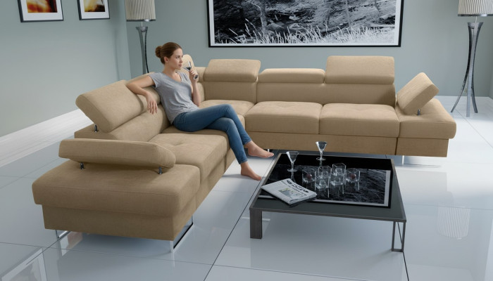 Sofa Couch Upholstery L-Shape Living Room Design Corner Leather New Beige Luxury