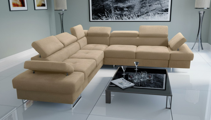 Sofa Couch Upholstery L-Shape Living Room Design Corner Leather New Beige Luxury