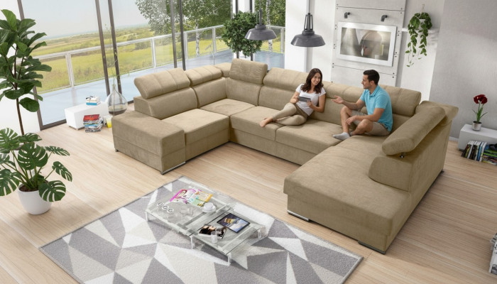 U-shaped sectional sofa couch textile sofas design living landscape with bed function fabric