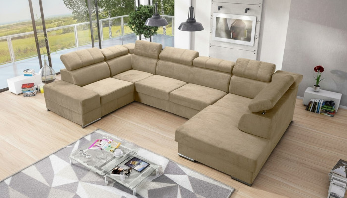 U-shaped sectional sofa couch textile sofas design living landscape with bed function fabric