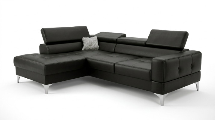 L-Form Furniture Design Black Leather Wood New Modern Luxury Italian Corner Sofa Couches