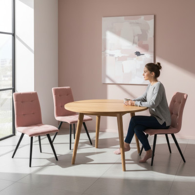 Chair Set 4x Chairs Textile Upholstered Backrest Solid Wood Dining Room Seating Furniture Wood