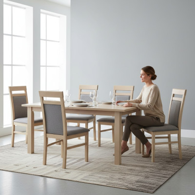Wooden Upholstered Chairs Dining Room Textile Set 6x Armchair Chair Group