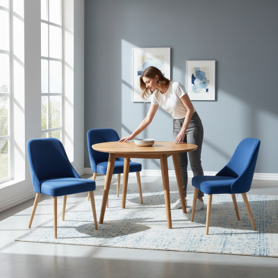 Elegant modern chair wood dining room furniture set 4x chair luxury new blue new