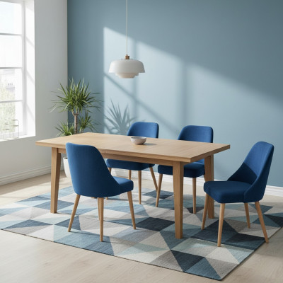 Elegant modern chair wood dining room furniture set 4x chair luxury new blue new