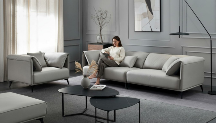 Living room sofas couches upholstery 4-seater gray design XXL big sofa