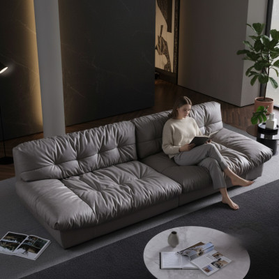 Big XXL living room leather modern design sofa couch 4-seater textile