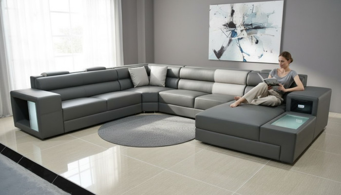 Living landscape design modern leather sofas gray new sofa U-shaped fabric sofa couch
