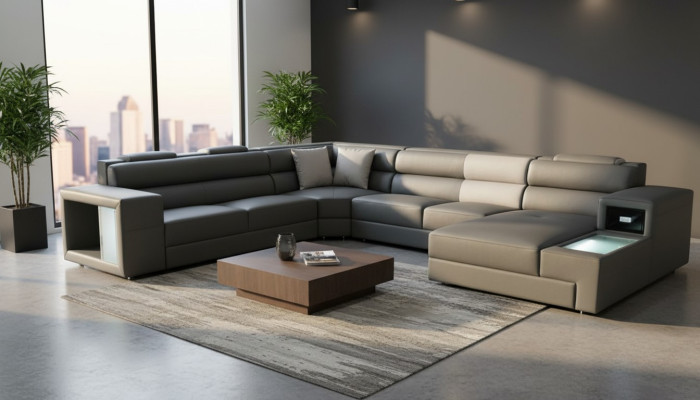 Living landscape design modern leather sofas gray new sofa U-shaped fabric sofa couch