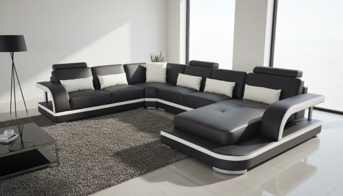 Living room corner sofa U-shape wood new modern design upholstery couch