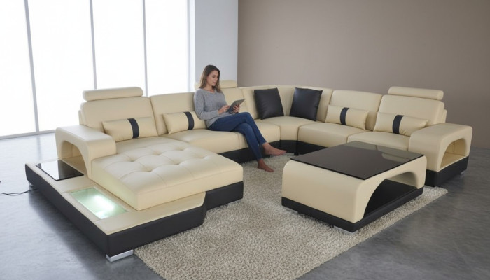 U-shaped sectional sofa textile black U-shaped living area modern luxury couches