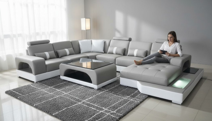 Corner couch design, U-shaped corner sofa, living landscape, couch, fabric, leather sofas, upholstery