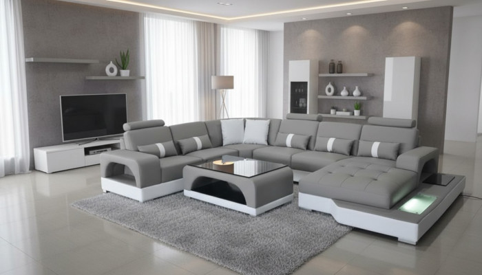 Corner couch design, U-shaped corner sofa, living landscape, couch, fabric, leather sofas, upholstery