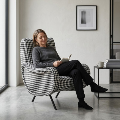 Designer Lehn Chair Upholstered Sofa 1-Seater Stainless Steel with Textile Armchair