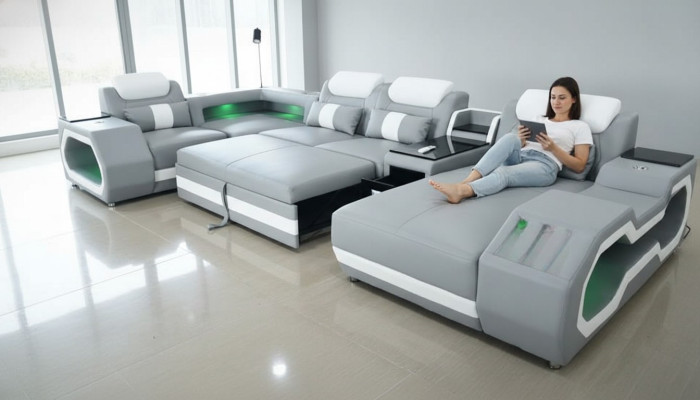Gray New Sofa U-Shape Fabric Sofa Couch Living Landscape Design Modern Leather Sofas