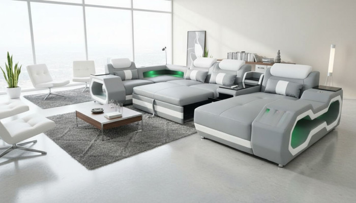 Gray New Sofa U-Shape Fabric Sofa Couch Living Landscape Design Modern Leather Sofas