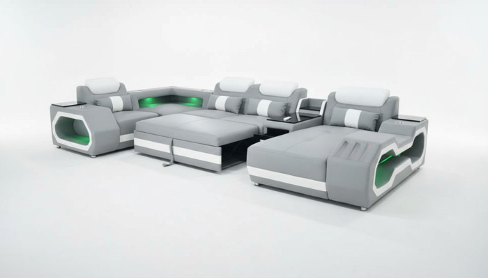 Gray New Sofa U-Shape Fabric Sofa Couch Living Landscape Design Modern Leather Sofas