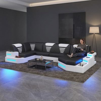 Corner sofa couch upholstery corner leather couches living landscape U shape +LED