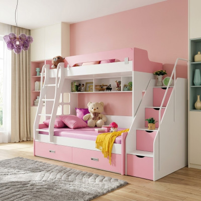Youth bed beds pink children's bed bunk bed wooden furniture wood new