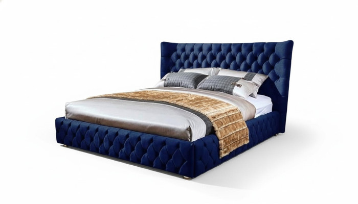 Chesterfield Beds Desi180x200gn Double Bed Furniture Upholstery Fabric Blue Bed New