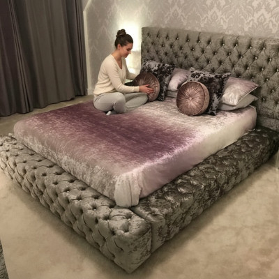 Chesterfield double bed furniture 180x200 upholstery textile beds luxury design frame