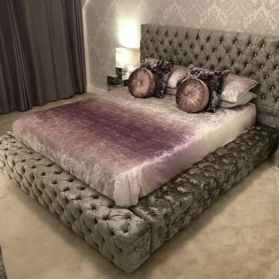 Chesterfield double bed furniture 180x200 upholstery textile beds luxury design frame