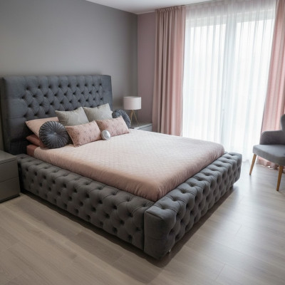 Design modern double bed furniture 180x200 cm upholstery textile and wood bedroom