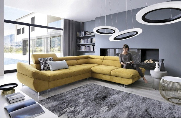 Corner couch sets L-shape sofa soft padding living area furniture textile yellow new