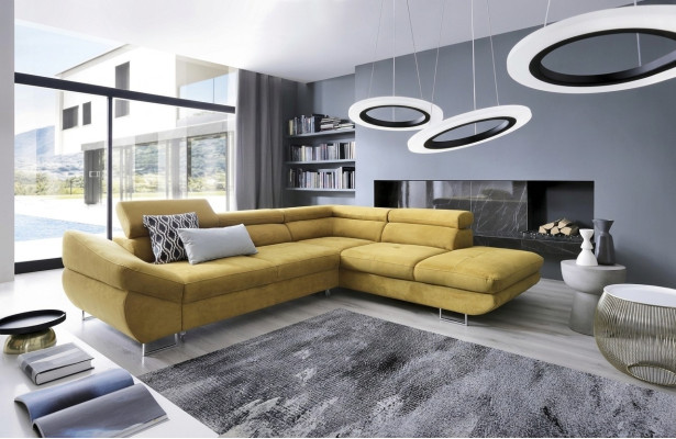 Corner couch sets L-shape sofa soft padding living area furniture textile yellow new
