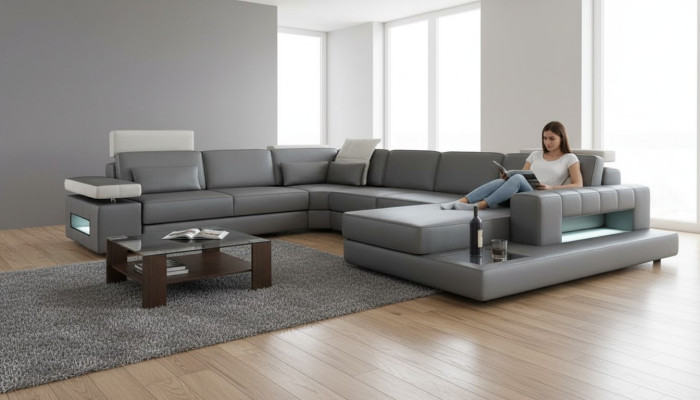 Gray sofas new sofa U-shape fabric sofa couch living landscape design modern leather
