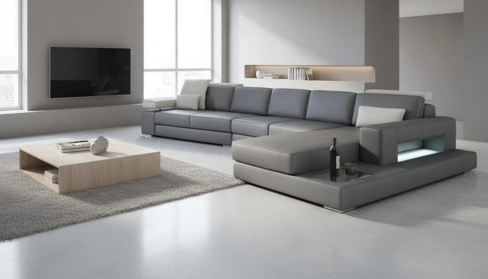 Gray sofas new sofa U-shape fabric sofa couch living landscape design modern leather