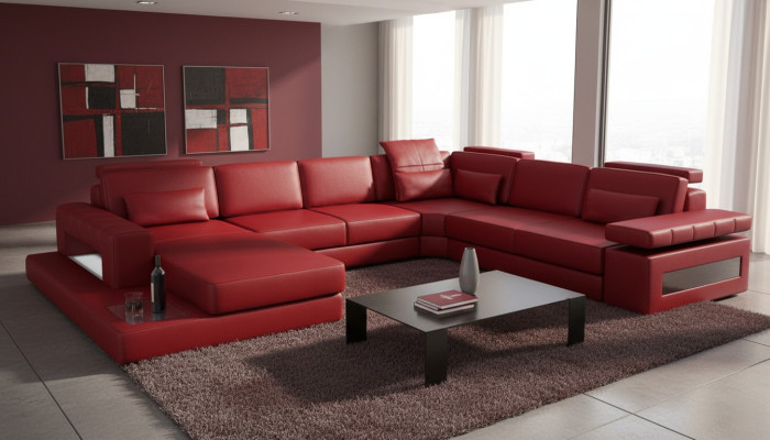 U-shaped sectional sofa made of high-quality premium leather fiber material