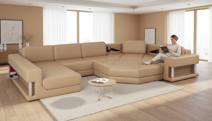 Living Landscape Design Modern Sofa Corner Sofa U-Shaped Leather Sofa Couch Textile New