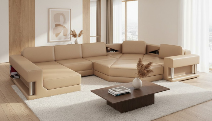 Living Landscape Design Modern Sofa Corner Sofa U-Shaped Leather Sofa Couch Textile New