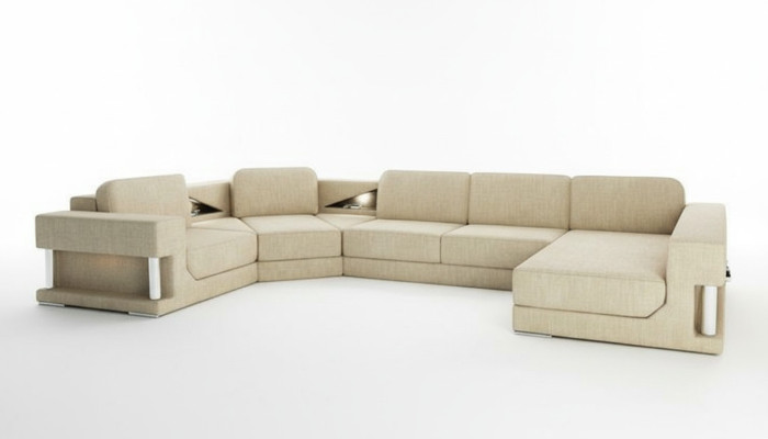 Corner sofa with bed function, modern design sofa, textile fabric, U-shaped couch living landscape.
