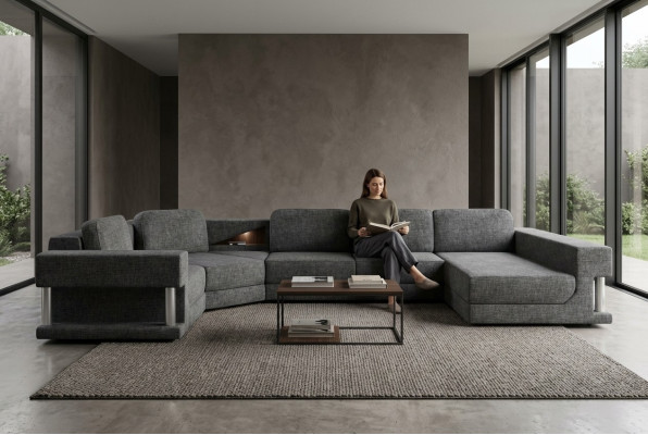 U-shaped sectional sofa with bed function, new living area sleeping sofa, multifunctional couch.