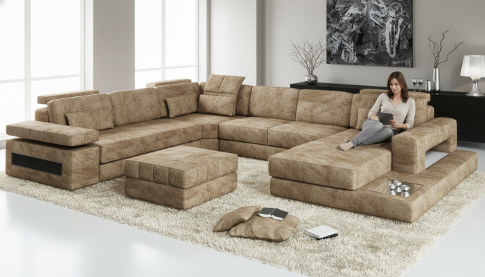 Fabric U-shape sectional living room set upholstery corner couch leather sofa corner sofa corner couch