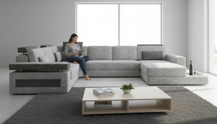 Living area couch corner U-shaped sofa corner couch corner sofa XXL fabric upholstery
