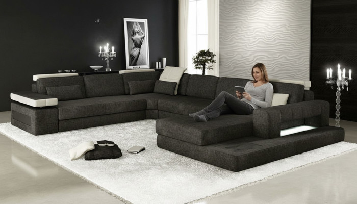 Living landscapes corner sofa couch fabric leather upholstery corner sofa U shape new