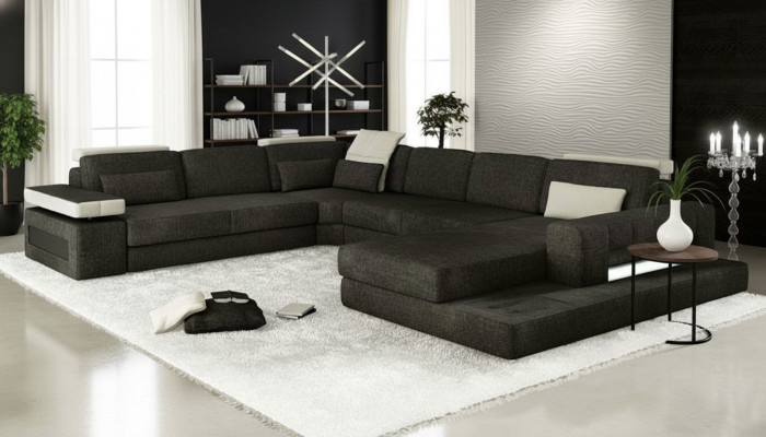 Living landscapes corner sofa couch fabric leather upholstery corner sofa U shape new