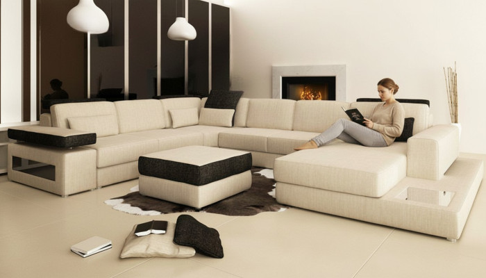 XXL living area sofa couch upholstered sofa corner designer U-shaped corner sofa new