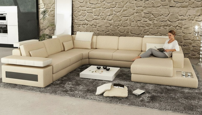 Designer couch U-shape corner sofa upholstery couch leather living landscape new