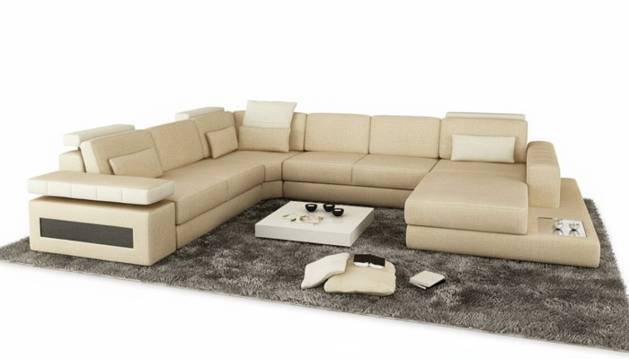 Designer couch U-shape corner sofa upholstery couch leather living landscape new