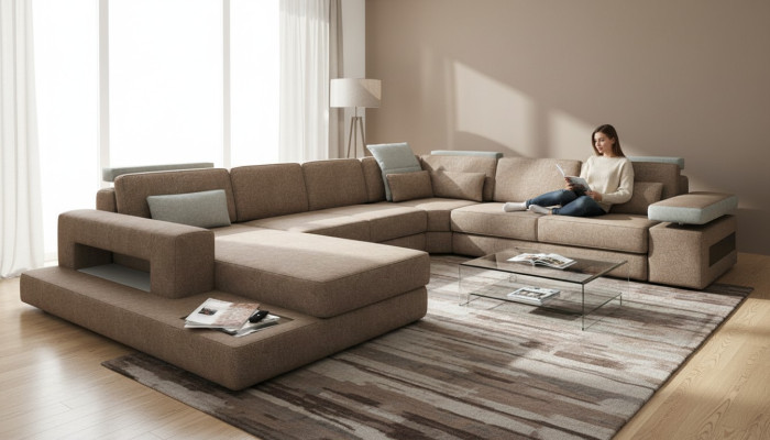 U-shaped upholstered couches textile design corner sofa living landscape sofa new.