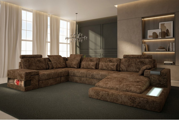 U-shaped sectional sofa design upholstery textile new bed function living landscape fabric