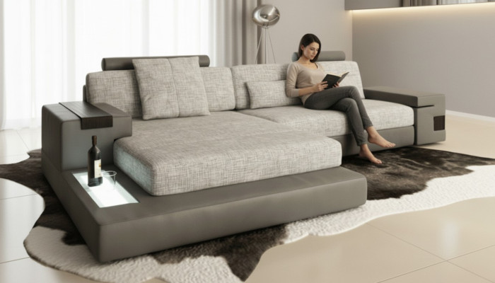 Design sofa couch corner upholstery living room L-shape modern elegant textile fabric