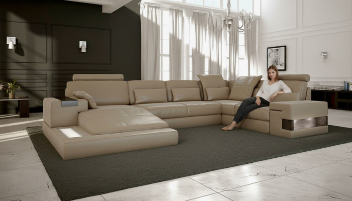 Leather sectional design corner sofa U-shaped sofa bed function couch textile sofas